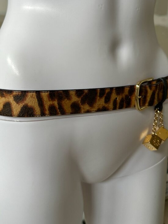Rare Christian Dior Leopard Print Fur Gambler Dice Charm Belt